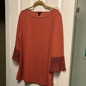 Women's deep blush tunic top or mini dress with Lace Sleeves